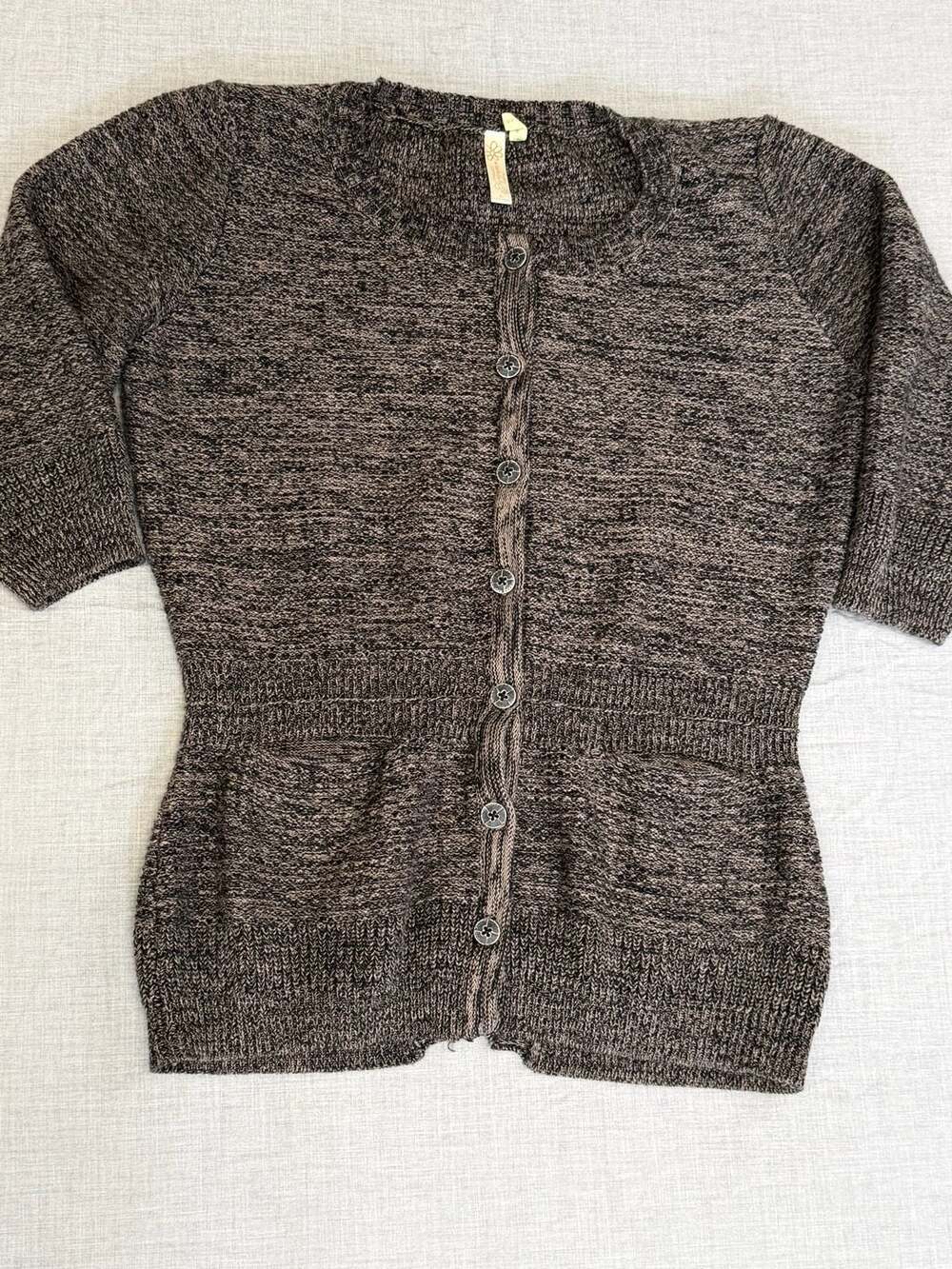Aventura Clothing Women's Brown Marled Short Sleeve Organic Cotton Cardigan Swea